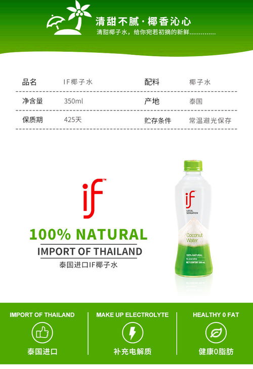 泰国if椰子水天然清爽新鲜nfc青椰果汁饮料整箱批发网红饮品350ml